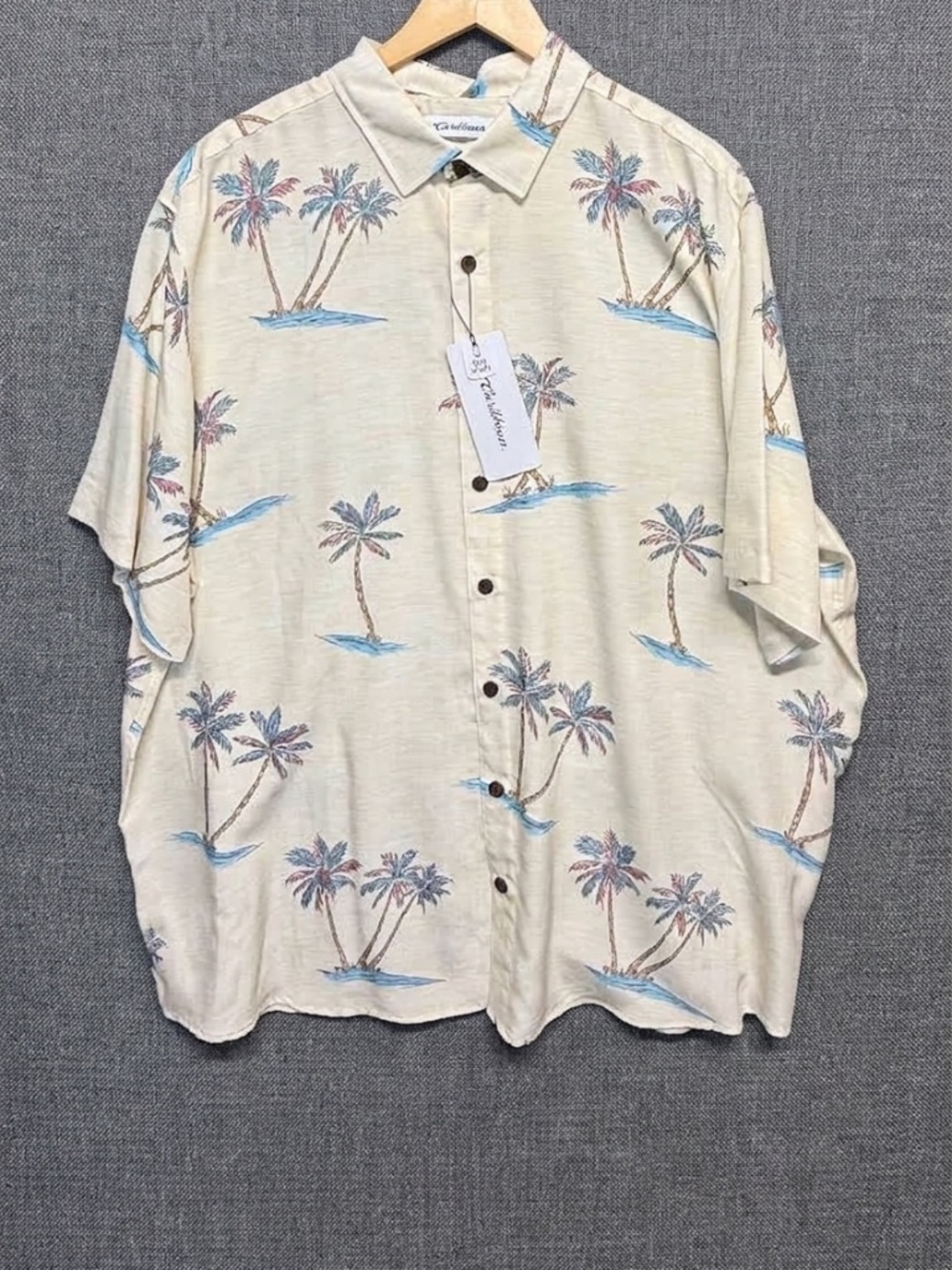 NWT Men’s Big 2XB Caribbean Roundtree Yorke Palm Tree Aloha Shirt Modal Blend